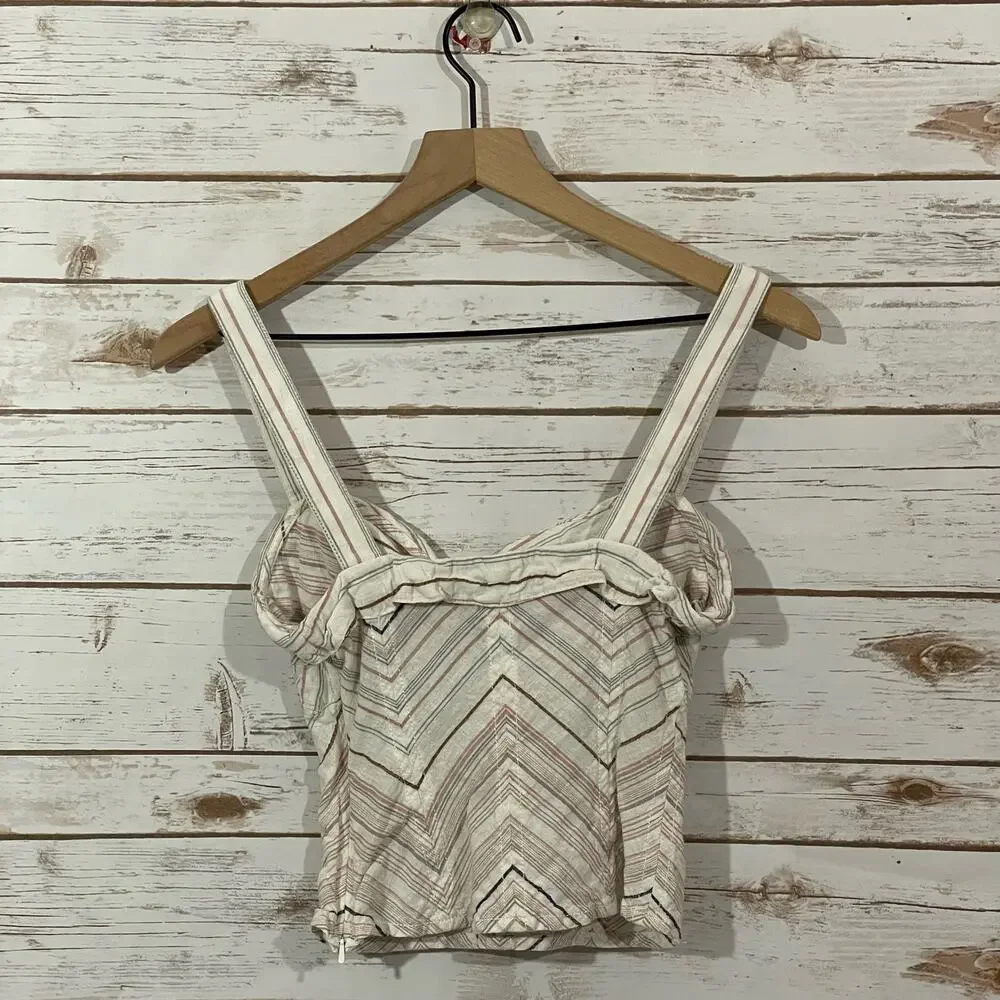 Free People Chevron Stripe Tie Front Tank - Ivory Multi - 0